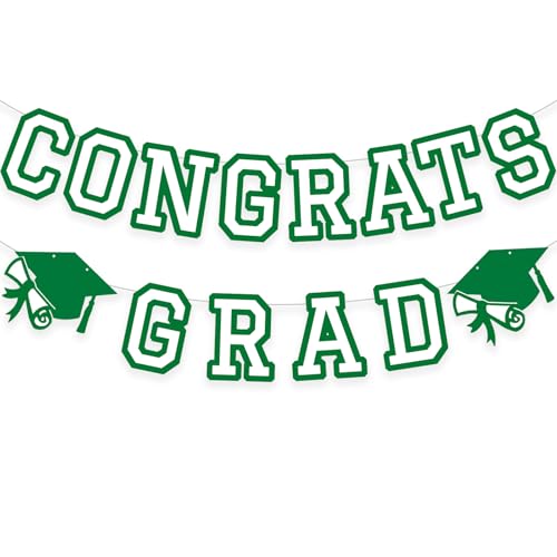 Image of Congrats Grad Banner Graduation Party Banner Decoration Hanging Garland High School College Backdrop Supplies Green White