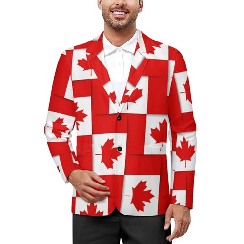 Canadian Flag Leaf Men's Slim Suit Long-Sleeve Prom Tuxedo Classic Two Button Business Jacket