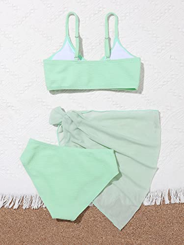OYOANGLE Girl's 3 Piece Swimsuit Sets Solid Spaghetti Strap Bikini Swimsuit with Beach Skirt2