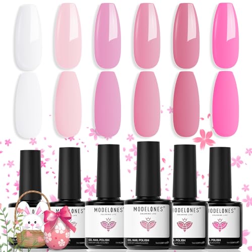 modelones Gel Nail Polish Set, 6 Colors 2026 Easter Light Soft Pi...