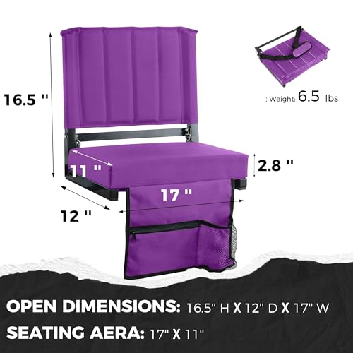 Image of SPORT BEATS Stadium Seats with Back Support Bleacher Chairs with Back and Cushion Thick Padded Bleacher Seats Includes Shoulder Strap Dark Purple 2pcs Regular - 17 inch W x 12 inch D x 16.5 inch H