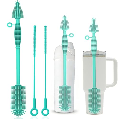Image of Raymeefa Bottle Brush & Straw Cleaner Brush Set,Silicone Bottle Brush with Sturdy Handle for Water Bottles,Tumblers,Baby Bottles,Long Flexible Straw Cleaner Brush for Standard Straws(Green)