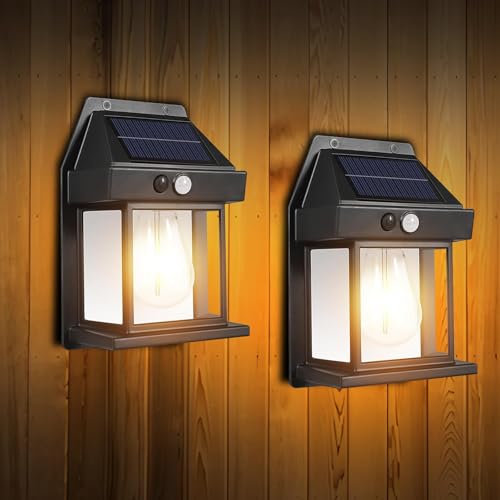 Hqynss Solarlampen für Außen mit Bewegungsmelder 2 Stück - Solar Wandleuchte Aussen IP65 Wasserdicht, 3 Modi Warmweiß Led Solar Wandleuchte Aussen...