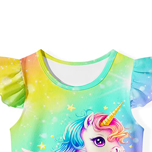 Lqsz Girl Nightgown Unicorn Girls Nightdress Nightie Sleepwear Pajamas Flutter Short Sleeves Nightgown For Little Girls 7 8T #TOP2