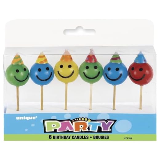 Unique Party - 71185 - Bougies d'Anniversaire - Forme de Smiley - Coloris Aléatoire