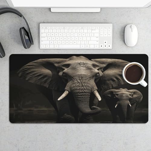 Elephant Black Desk Mat Mouse Pad Grande Antideslizante miniatura 5