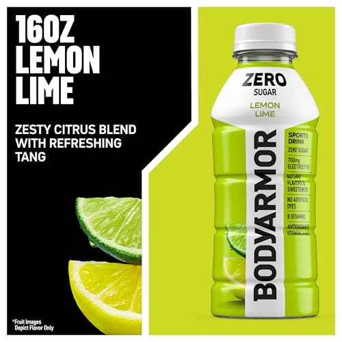 Image of BODYARMOR ZERO Sugar Lemon Lime Electrolyte Drink, Natural Flavors, 16 Fl Oz Bottles (6 Pack), B Vitamins & Antioxidants Sugar Free Hydration