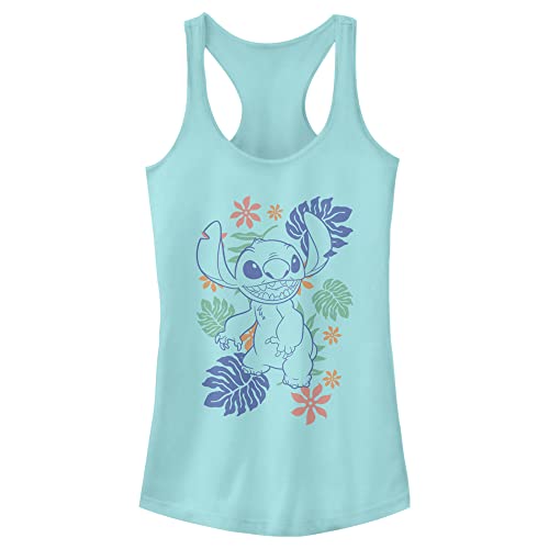Disney Women's Lilo Retro Tropical Tonal Stitch Slim Fit, Scoop Hem Racerback Tank