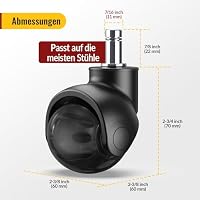 HOLKIE Bürostuhl Rollen 5er Set Rollen für Bürostühle 11x22 mm für Möbel Parkett Hartbodenrollen Boden Gummirollen Stuhlrollen Schwarz Glatt und Leise Bürostuhlrollen – Ansicht 2