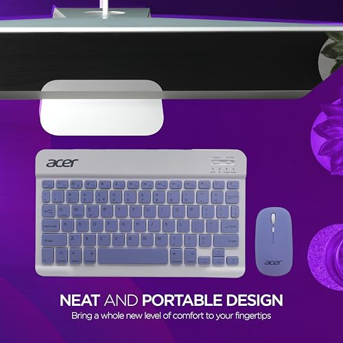 Acer Nano Pad Rechargeable Bluetooth Keyboard & Mouse Combo, 3 DPI Upto 1200 DPI, 78 Keys Anti Slip Back, Ultra Thin Design for Tablet, Laptop, Mobile, 10m Working Distance, Scissor Footed (Purple) view 2