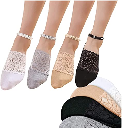 4 Pair Pearl Lace Socks for Women, Crystal Tulle Pearl Summer Socks