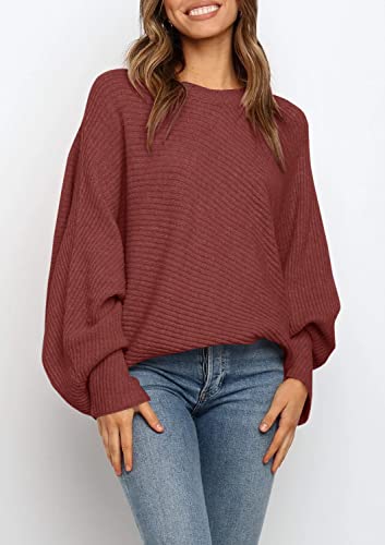 Image of Mafulus Womens Oversized Sweater Fall Winter Slouchy Pullover Jumper Tops | Crewneck,Batwing Sweaters Puff Long Sleeve,Cable,Ladies,Chunky,Knit,Tunic,Warm,Soft Sweaters