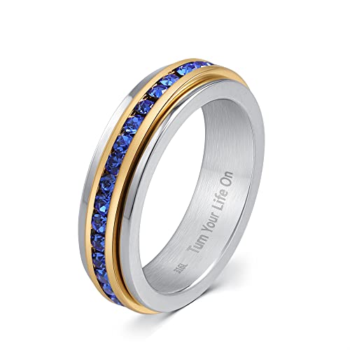 Image of Muses Art Design Fidget Rings, Anxiety Rings, Spinner Rings, Band Rings with Birthstone, Stainless Steel, Women and Men, Meditation Rings, Thumb Rings, Stress Relieving and Anxiety Reducing