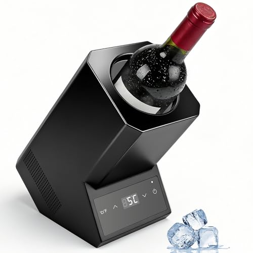 Elektrisch Weinkühler für 1 Flasche Präzisionskühlung ohne Eis 24h Dauerbetrieb 750ml Sektkühler für Wein & Champagner | 5-18C | 39 dB | bis Ø9cm Sensor-Touch Party Geschenk für Weinliebhaber