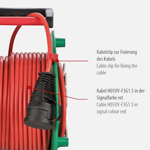 Enrollacables de jardín de 40m rojo ideal para usar con cortacésped 4