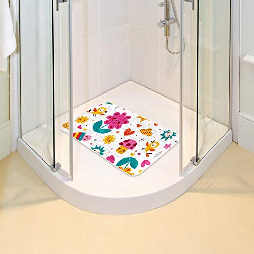 Tapis de bain ovale imprimé oiseaux et fleurs avec texture douce pour la douche - 7