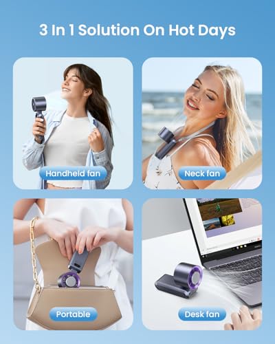 Image of Handheld Portable Turbo Fan with Ice Cooler, Speed (1-199) Rechargeable Personal Fan[20000 RPM] Small Pocket Fans for Travel /Outdoor /Home /Office, Purple
