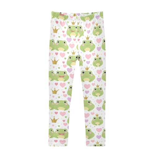 Wusikd Cute Frog Princess Girls' Leggings Toddler Doodles Pink Hearts Kids Yoga Pants Dance Active Tights 4T