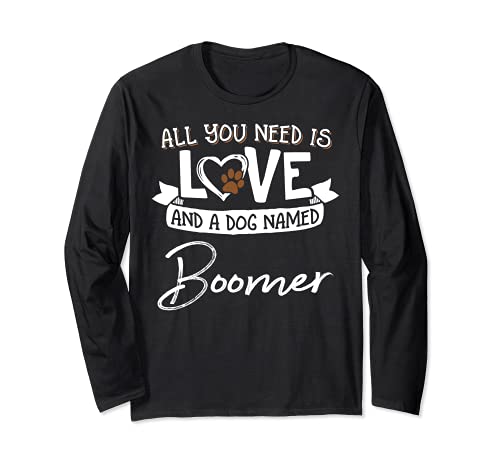 Cute Dog Named Boomer Design for Women and Men Long Sleeve T-Shirt, Black