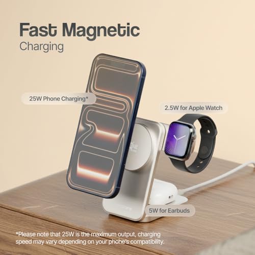 Image of Ambrane Qi2 Magsafe Wireless 3-in-1 Charger for iPhone, Airpods&Apple Watch, Qi2 Certified Fast Charging, Premium&Foldable Design, for iPhone 17 /16 /15 /14 /13 /12 Series (AerosynQ Trio 3, Blue)
