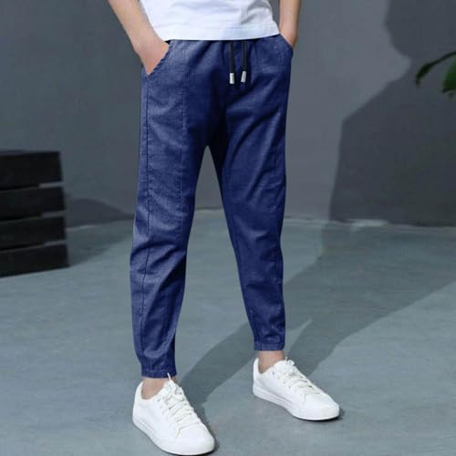 Boys Linen Pants Joggers Drawstring Trousers Lightweight Athletic Chino Pants Pull-on Casual Pant School Uniform2