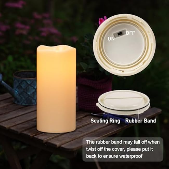 Eldnacele Solar Flameless Flickering Candles Outdoor Waterproof, Solar Powered Dusk to Dawn Plastic LED Pillar Candles Garden Camping Lanterns Wedding Holiday Decor (2Pcs,4 D¡Á8 H)