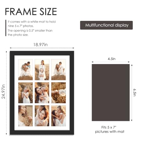 Image of DUENPY 17x23 Picture Frame 9-Opening 5x7 Collage Picture Frame Displays Nine 5x7 Photos Wall Decor Wall Hanging or Tabletop Black
