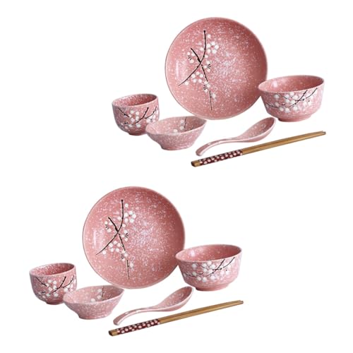 POPETPOP Vajilla Japonesa de Cerámica Rosa para Hogar con Cuencos Platos Tazas Cucharas y Palillos Utensilios para Servir y Mesa Elegante POPETPOP Vajilla Japonesa de Cerámica Rosa para Hogar con Cuencos Platos Tazas Cucharas y Palillos Utensilios para Servir y Mesa Elegante