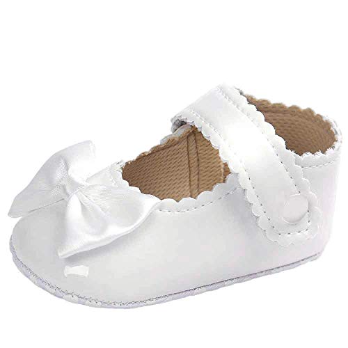 Shybuy Kids Princess Shoes, Baby Girls Mary Jane Flats Sparkly Dress Shoes Soft Sole Non-Slip Toddler First Walkers (White, 0~6 Month)