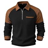 Generisch Maglione da uomo, plaid, polo a nido d'ape, con blocco di colore, caldo, sportivo, per il tempo libero, a maniche lunghe, con tasche, maglione invernale spesso, T3 nero, XXL