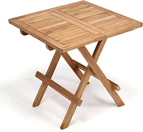 LINKLIFE Teak Patio Folding Coffee Table - Wood Square Portable Folding End Table Outdoor Wooden Side Table Ideal, for Camping and Dining (20 inch)