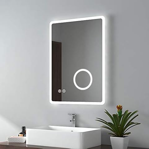 EMKE Backlit Bluetooth Bathroom Mirror with Shaver Socket Cover