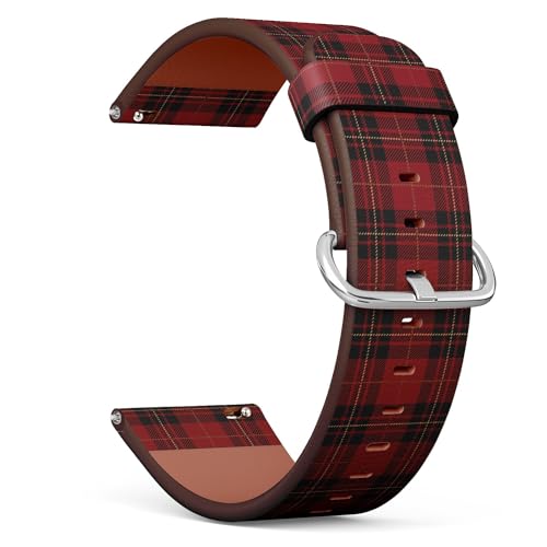 Bracelet montre 20mm simili cuir rouge écossais pour changer de style sans outil