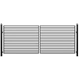 ZUMI Dual Swing Driveway Gate, 16x6 ft. Outdoor Steel Fence for Home Security, Heavy-Duty Weatherproof Iron Kit, Brooklyn Style