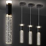 【Luminaires suspendus à LED intégrés】Le luminaire suspendu moderne à lustre à LED est une source LED intégrée de haute qualité qui vous permettra d'économiser sur votre facture d'électricité, sans jamais vous soucier du remplacement de la source lumineuse ; luminaire suspendu en cristal noir et or assorti à un anneau de transmission de lumière en acrylique de haute qualité pour donner à votre éclairage d'îlot de cuisine un aspect simple, élégant et haut de gamme.