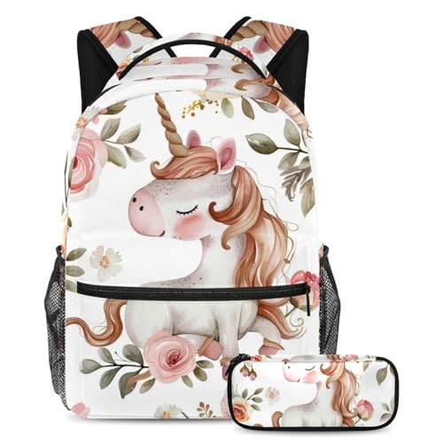 Sac à dos grande capacité 2 pièces avec trousse pour fille
