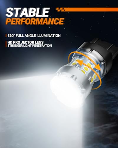 Image of SEALIGHT 7443 LED Bulb White, Super Bright 7441 7444 T20 992 W21W LED Bulb for Backup Reverse Tail Brake Parking Lights, Pack of 2
