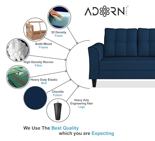 Image of Adorn India Maddox Tufted L Shape 6 Seater Sofa Set RHS (Blue) (3 Year Warranty)