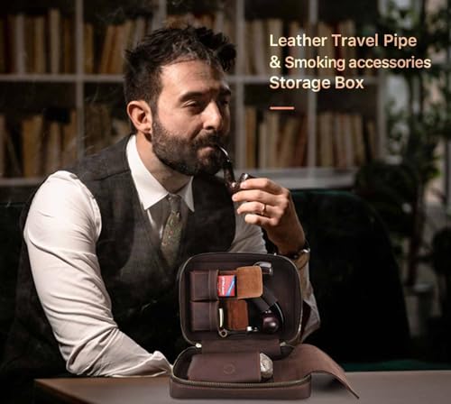 Bolsa multifuncional de cuero para pipa con compartimento de tabaco 2
