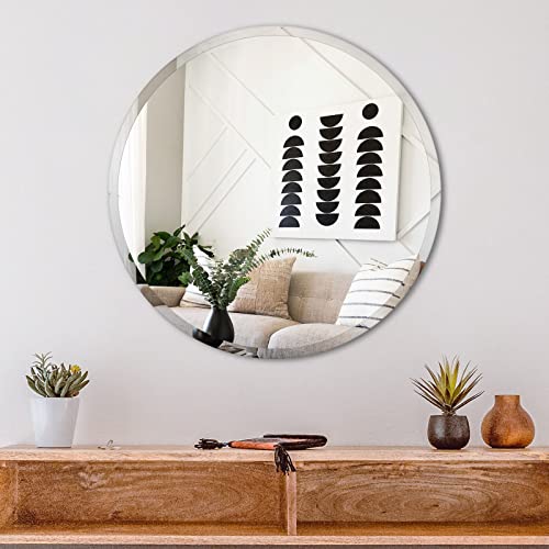 Nuttuto 20" Frameless Round Mirror,Beveled Edge Bathroom Vanity Mirror,Wall Mounted Circle Mirror For Bathroom Vanity Bedroom Living Room Entryway Bathroom Wall Mirror No Frame Simple Look #TOP1
