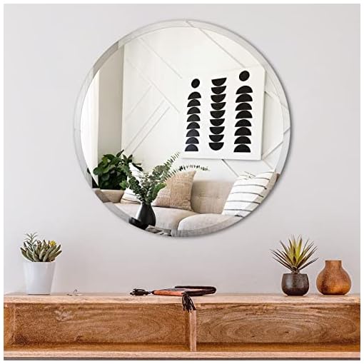 NUTTUTO 20" Frameless Round Mirror,Beveled Edge Bathroom Vanity Mirror