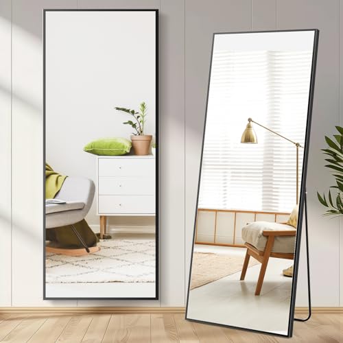 DUMOS Full Length Mirror 65″x21″ Full Body Floor Mirror for Bedroom or Cloakroom, Can Stand Alone, Hang or Lean Against Wall, Tall Wall Mirror with Stand and Sleek Aluminum Alloy Thin Frame
