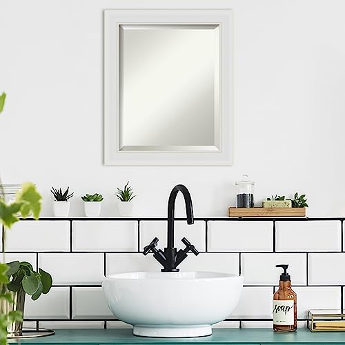 Image of Framed Vanity Mirror | Bathroom Mirrors for Wall | Flair Soft White Narrow Mirror | Wall Mounted Mirror | Small Mirror | 24.00 x 20.00 in.