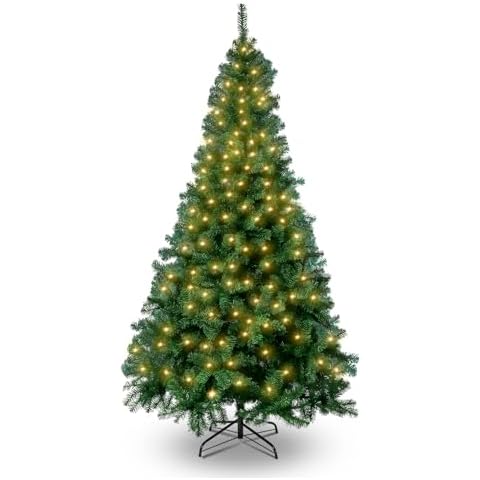 Prelit Christmas Tree 6Ft with Lights 300 LED Artificial Christmas Tree 850 Tips, Detachable Fake Christmas Tree with Metal Stand for Holiday Christmas Decorations 8 Lighting Modes Cover
