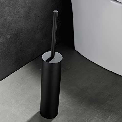 Image of Freestanding Luxury Toilet Brush 304 Stainless Steel Toilet Brush and Holder 19-Inches Tall Round Rust Resistant Anti-Odor and Easy to Clean with Matte Black Finished