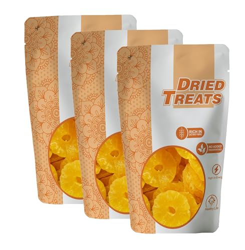 Image of Dried Treats Dried Pineapple Rings 750 Grams (250g X 3) - Family-Friendly Tasty, Softy & Chewy Healthy Fruit Snack Loved by Kids, Great for Baking, Cooking and Trail Mixes | Candied Pineapple Rings Perfect For Hiking and Travel Enthusiasts | No Added Sugar, Vegan Friendly Sun-Dried Pineapple