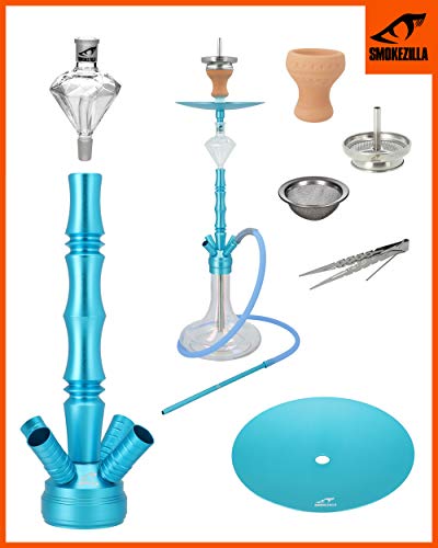 Smokezilla® MINYA Aluminium Shiny Shisha mit 4 Adaptern | Mit Shiny Clear Bowl ! (Sky Blue Shiny Clear) – Bild 8