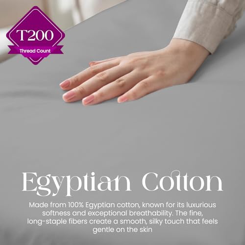 Linens World Egyptian Cotton 4FT Fitted Sheets Breathable, Anti Wrinkle 30Cm Deep Pocket 200 Thread Count Grey Bedding & Linen 122 X 190 Cm Small Double Fitted Sheet 3/4 Bed Sheets Fitted - 6