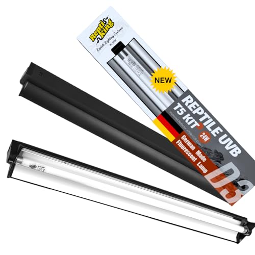 ReptiKing Upgraded T5 UVB Reptile Light, 10.0 UVB 24W German Made Fluorescent Lamp and Fixture Kit, for Desert-Dwelling Reptiles, Bearded Dragon UVB Lamp Bulb