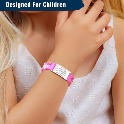 Personalized Medical ID Bracelet for Kids, Unicorn Football Basketball Silicone Allergy Seizure Alert Wristband with Engraved Emergency Info, Waterproof Adjustable Emergency Bracelets for Toddlers2
